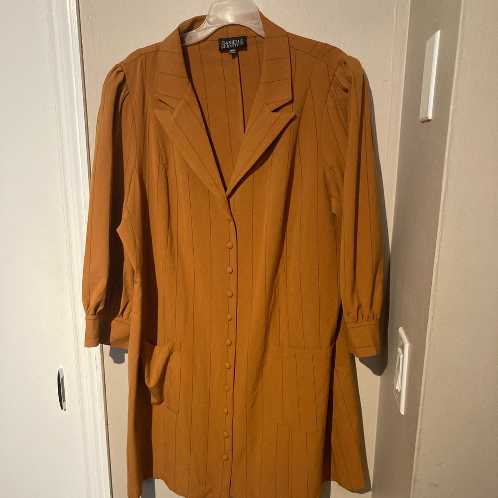 Danielle Bernstein Women's Long-Sleeve Tuxedo Dress Mustard Stripe